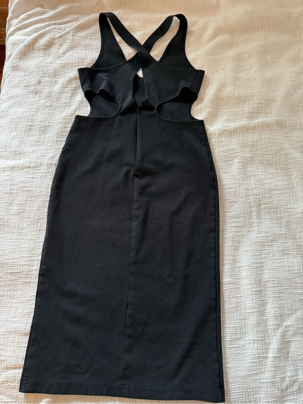 Classic Black Scoop Neck form fitting  cut out Women's Dress 100% Cotton - Picture 2 of 6
